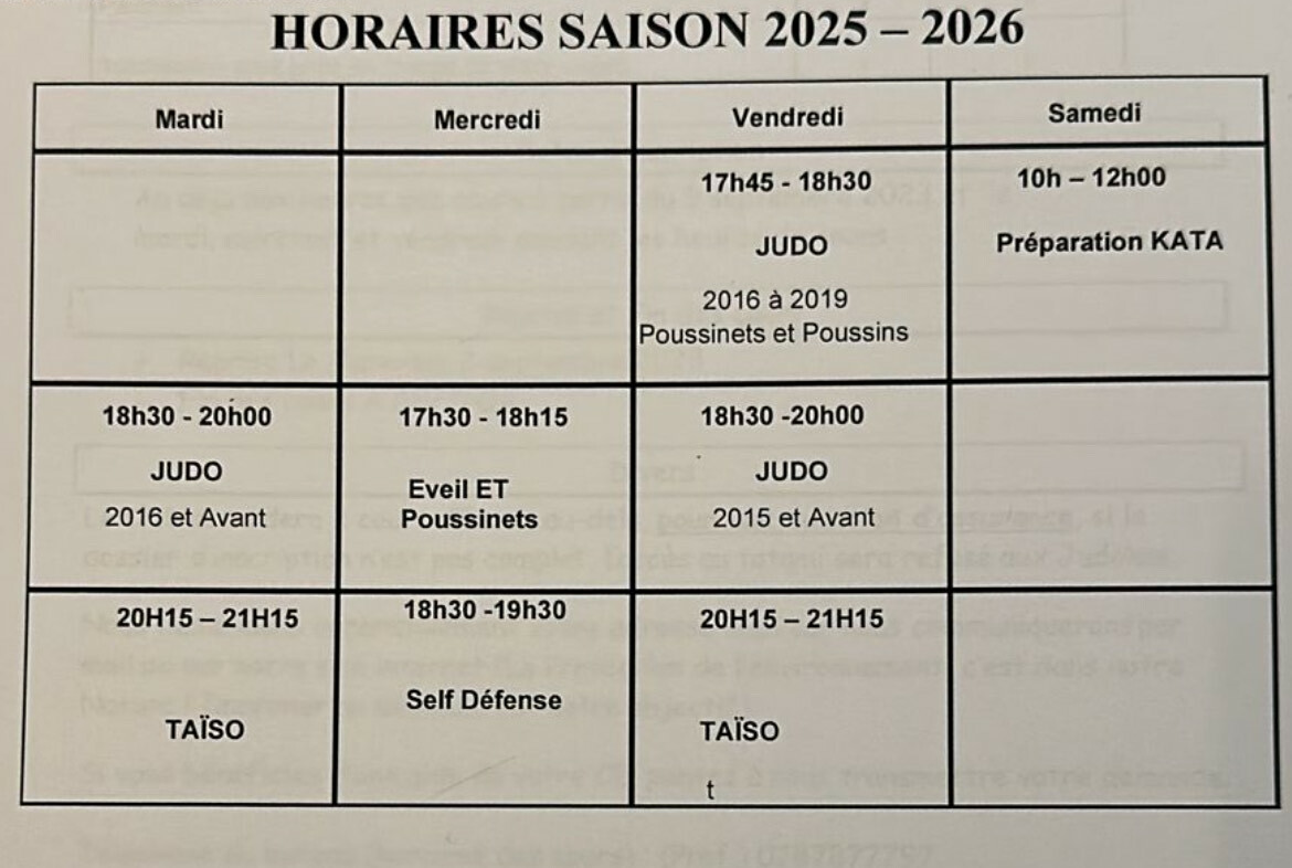 Horaires 2025-2026